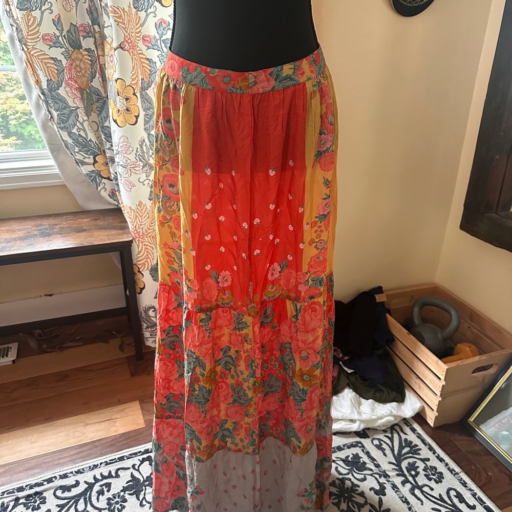 Sundance Orange Tiered Maxi Skirt Resort Wear